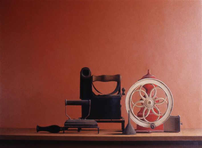 Wim Blom - Iron and grinder on shelf 1983 oil on canvas