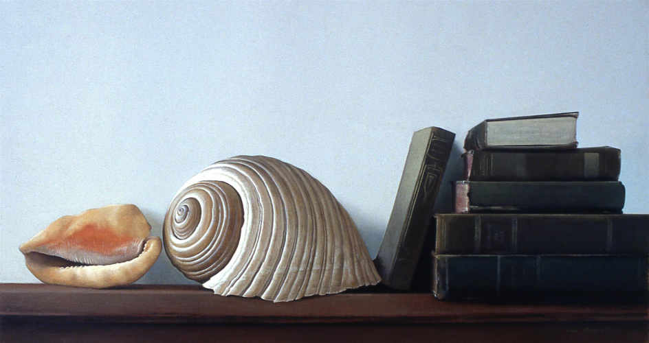 Wim Blom - Shell and Books on shelfoil 16 x 25 in