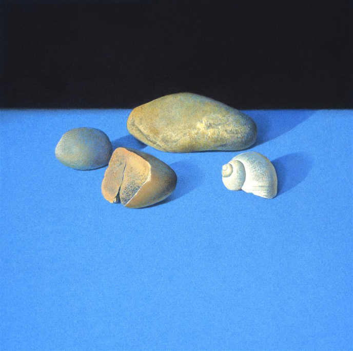 Wim Blom - Stones and shell on blue cloth