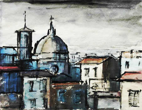 Wim Blom-Florenze Italy, water colour and oil  painted in 1955  15" x 12 " in