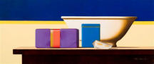 Wim Blom-Parcel and Blue Tin 2007 oil on panel 26 x 61 cm- 10.25 x 24 inches